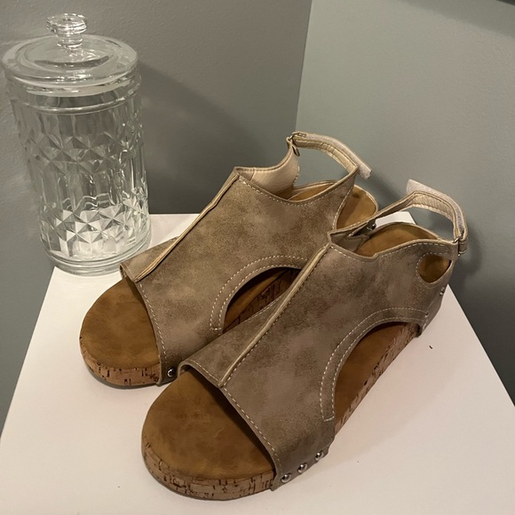 Tan Wedge Sandals - Picture 2 of 5